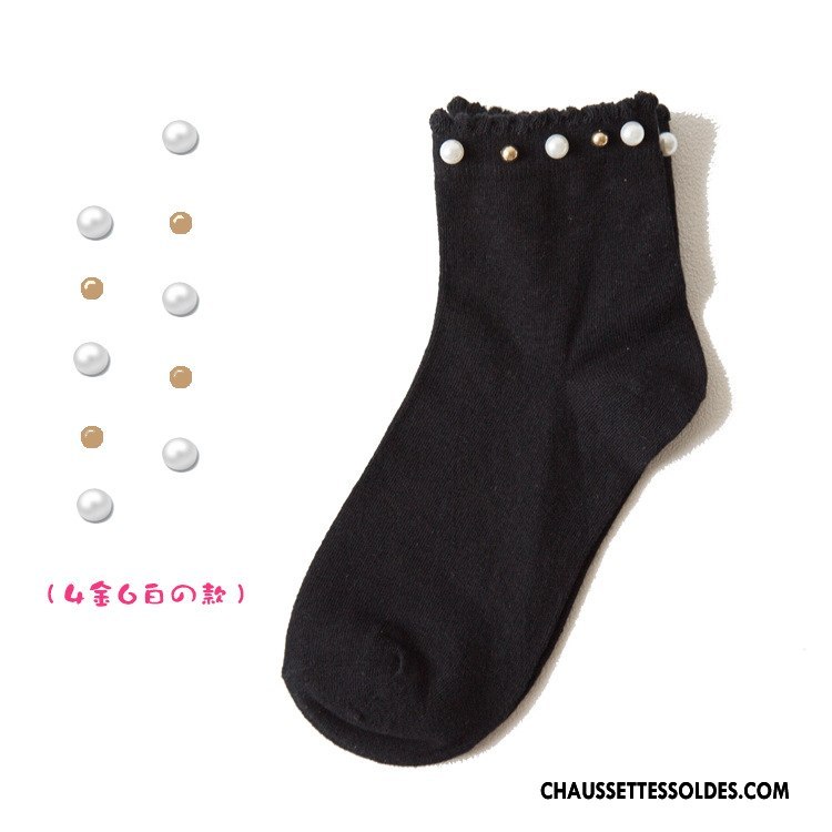 Chaussettes Mi Hautes Femme Chaussettes En Coton Gros Hiver Chaussette Courte Mode L'automne Pure Noir