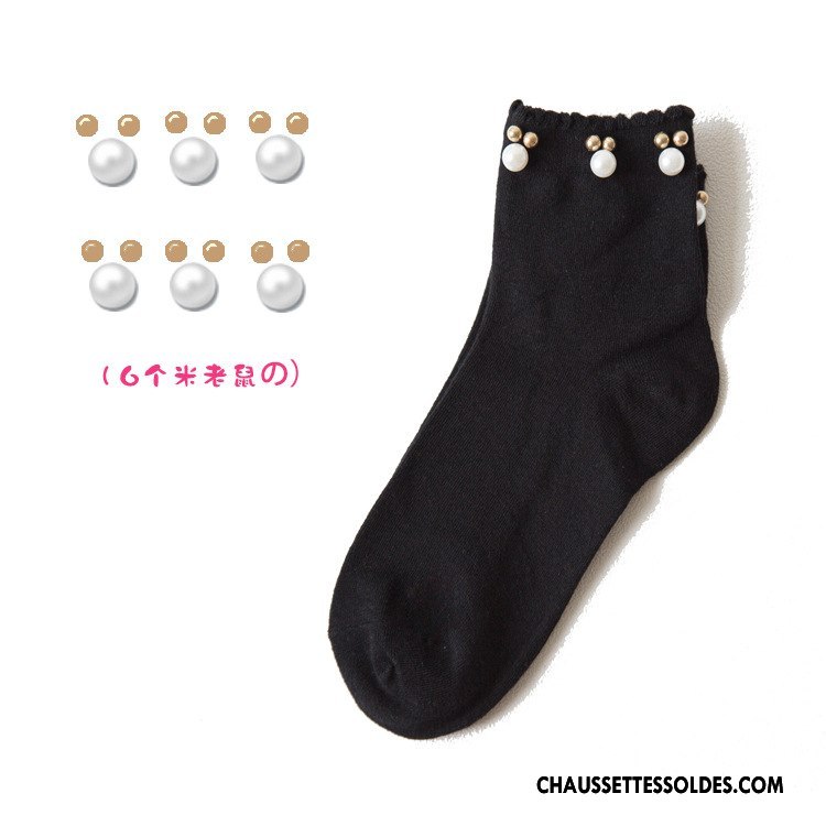 Chaussettes Mi Hautes Femme Chaussettes En Coton Gros Hiver Chaussette Courte Mode L'automne Pure Noir