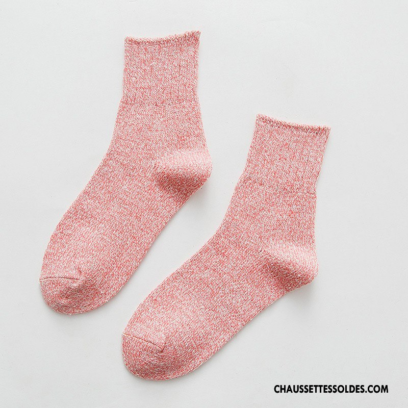 Chaussettes Mi Hautes Femme Chaussettes En Coton Hiver Thermiques Renforcé Milieu L'automne Pure Rose