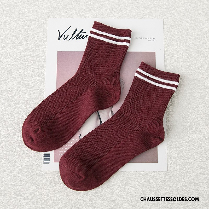 Chaussettes Mi Hautes Femme Chaussettes En Coton L'automne 100% Coton Nouvelles Arrivées Hiver Milieu Bordeaux