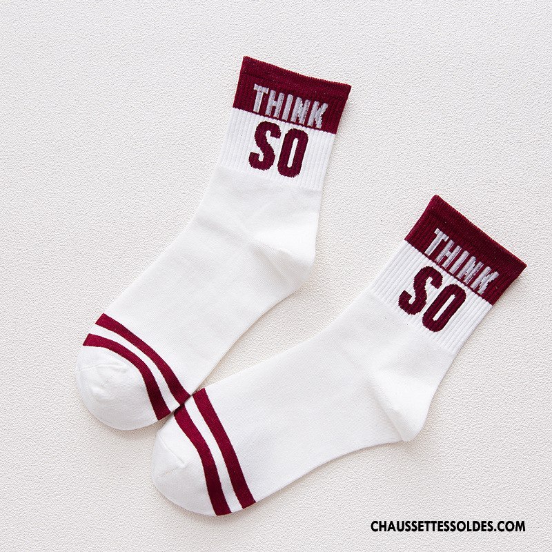Chaussettes Mi Hautes Femme Chaussettes En Coton Lettre Nouvelles Arrivées Style Mouvement Vent D'université Couleurs Mixtes Bordeaux