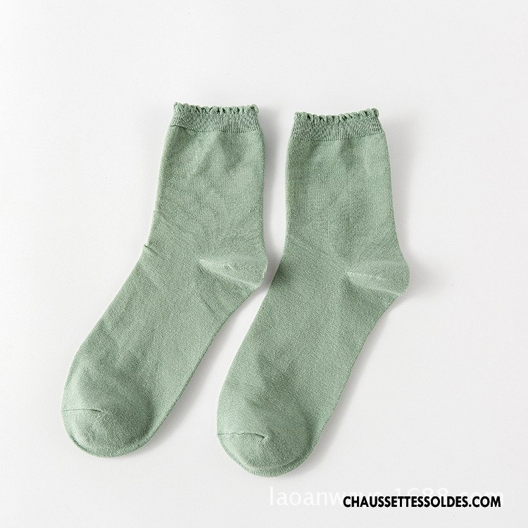 Chaussettes Mi Hautes Femme Chaussettes En Coton Milieu Dentelle Nouvelles Arrivées Simple Vert Foncé Couleurs De Bonbons Pure
