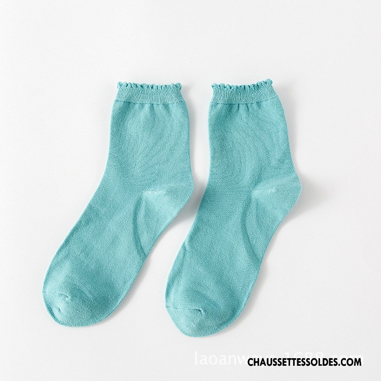 Chaussettes Mi Hautes Femme Chaussettes En Coton Milieu Dentelle Nouvelles Arrivées Simple Vert Foncé Couleurs De Bonbons Pure