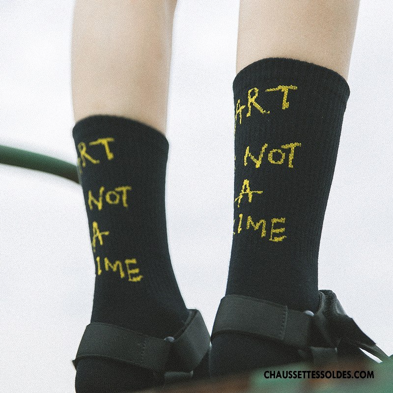 Chaussettes Mi Hautes Femme Chaussettes En Coton Milieu Lettre Vent D'université Nouvelles Arrivées Dame Marron / Brun