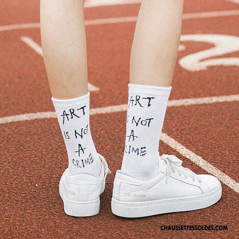 Chaussettes Mi Hautes Femme Chaussettes En Coton Milieu Lettre Vent D'université Nouvelles Arrivées Dame Marron / Brun