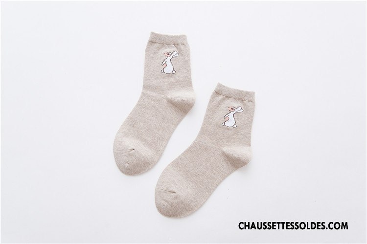 Chaussettes Mi Hautes Femme Chaussettes En Coton Petit Lapin Dessin Animé Milieu Charmant Rose