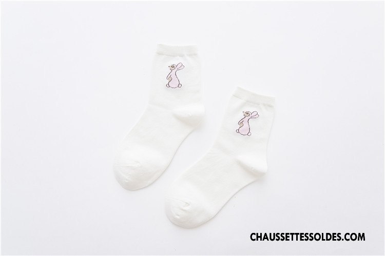 Chaussettes Mi Hautes Femme Chaussettes En Coton Petit Lapin Dessin Animé Milieu Charmant Rose