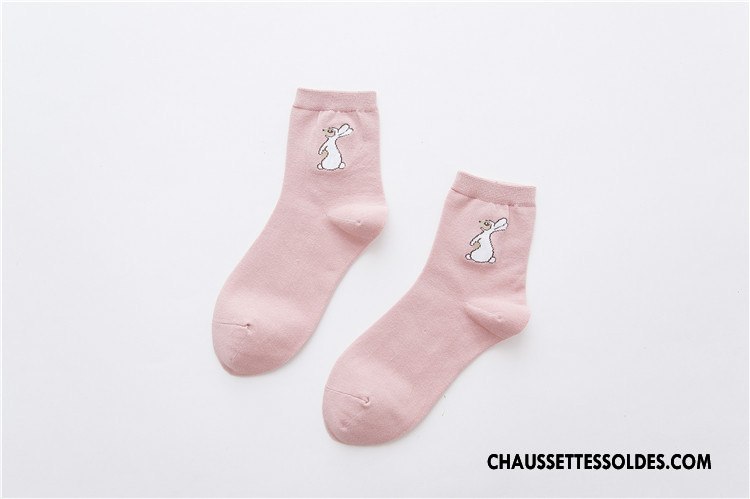 Chaussettes Mi Hautes Femme Chaussettes En Coton Petit Lapin Dessin Animé Milieu Charmant Rose