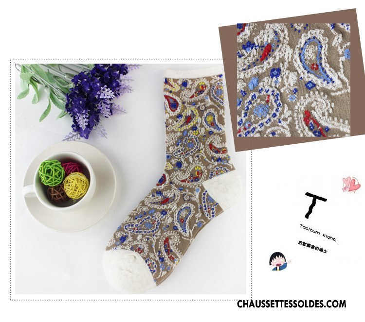 Chaussettes Mi Hautes Femme Chaussettes En Coton Style National L'automne Milieu Le Nouveau Hiver Coloré