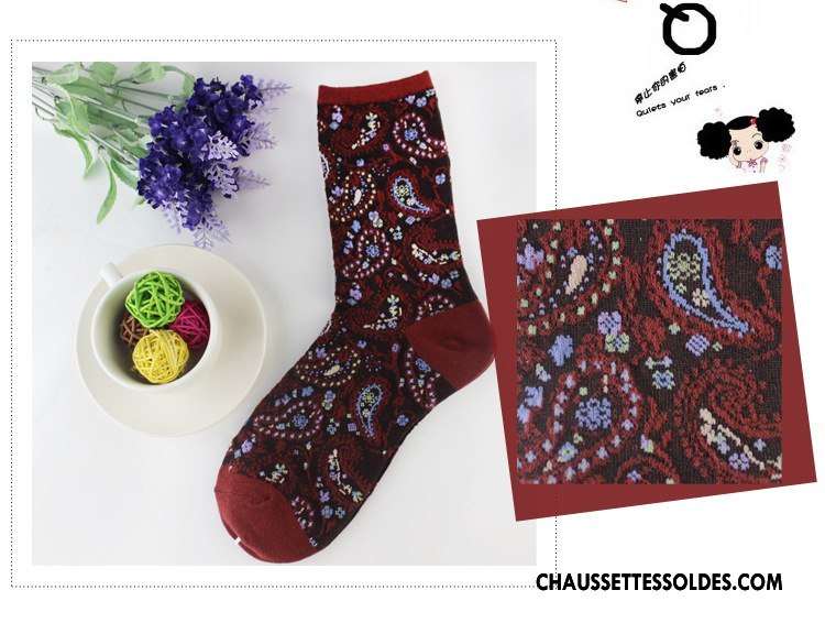 Chaussettes Mi Hautes Femme Chaussettes En Coton Style National L'automne Milieu Le Nouveau Hiver Coloré