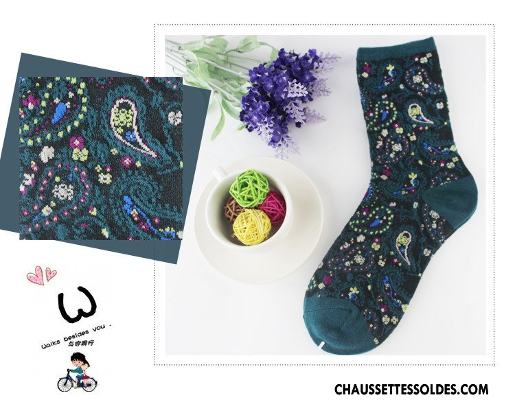 Chaussettes Mi Hautes Femme Chaussettes En Coton Style National L'automne Milieu Le Nouveau Hiver Coloré