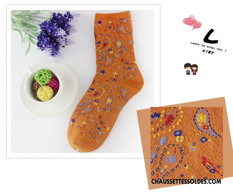 Chaussettes Mi Hautes Femme Chaussettes En Coton Style National L'automne Milieu Le Nouveau Hiver Coloré