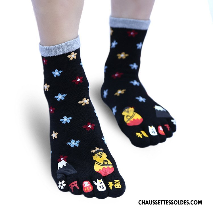 Chaussettes Mi Hautes Femme Cinq Doigts Casual Légèrement Matelassé Noir