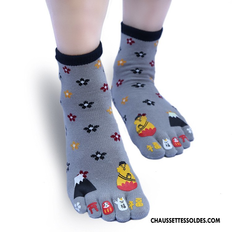 Chaussettes Mi Hautes Femme Cinq Doigts Casual Légèrement Matelassé Noir