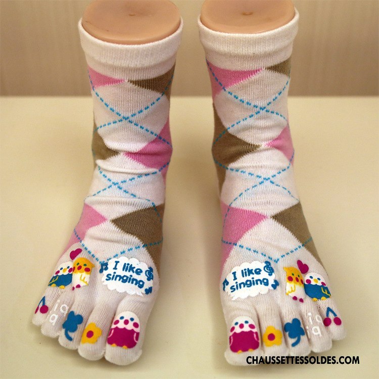 Chaussettes Mi Hautes Femme Confortable Charmant Cinq Doigts Dessin Animé Matelassé Noir
