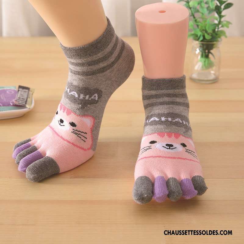 Chaussettes Mi Hautes Femme Coton Bio Cinq Doigts Chaussette Basse Coupée Invisible Été Dessin Animé Couleurs De Bonbons Bleu