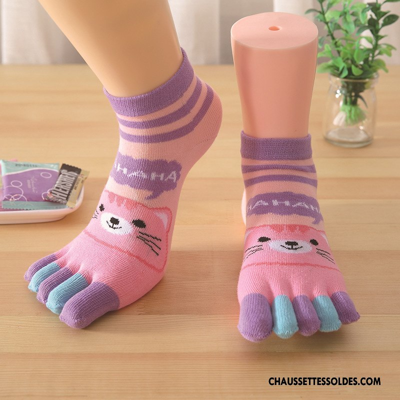 Chaussettes Mi Hautes Femme Coton Bio Cinq Doigts Chaussette Basse Coupée Invisible Été Dessin Animé Couleurs De Bonbons Bleu