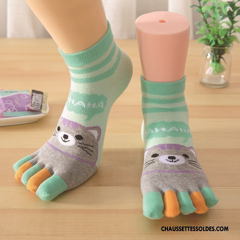 Chaussettes Mi Hautes Femme Coton Bio Cinq Doigts Chaussette Basse Coupée Invisible Été Dessin Animé Couleurs De Bonbons Bleu