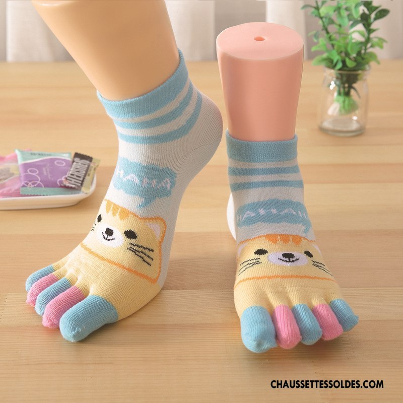 Chaussettes Mi Hautes Femme Coton Bio Cinq Doigts Chaussette Basse Coupée Invisible Été Dessin Animé Couleurs De Bonbons Bleu