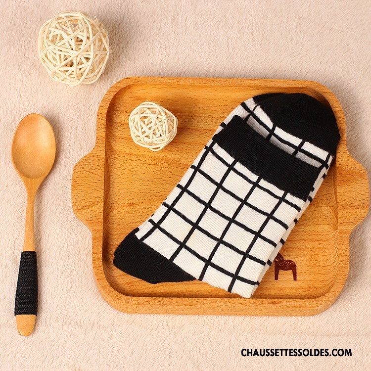 Chaussettes Mi Hautes Femme Coton Bio Middle Waisted Rétro Swallow Cerveau Blanc Noir