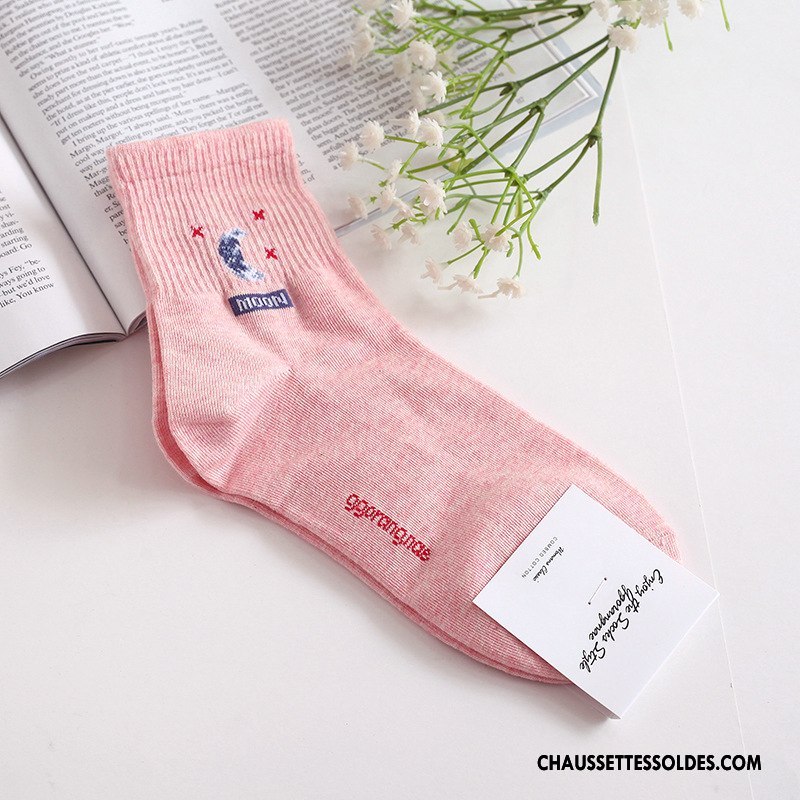 Chaussettes Mi Hautes Femme Coton Bio Nervurées Casual Importer Longue Hiver Rose