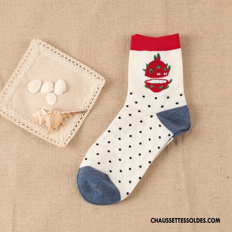 Chaussettes Mi Hautes Femme Coton Bio Rayé Fruit Carreaux Milieu Courte Or