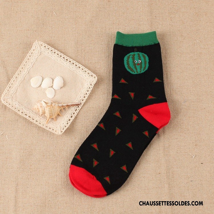 Chaussettes Mi Hautes Femme Coton Bio Rayé Fruit Carreaux Milieu Courte Or
