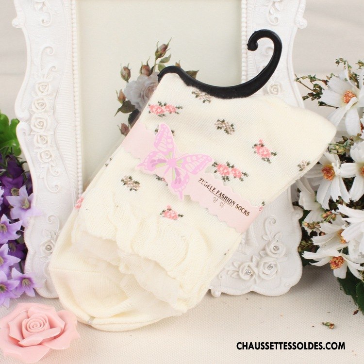 Chaussettes Mi Hautes Femme Couche Double Hiver L'automne Floral Le Nouveau Milieu Noir