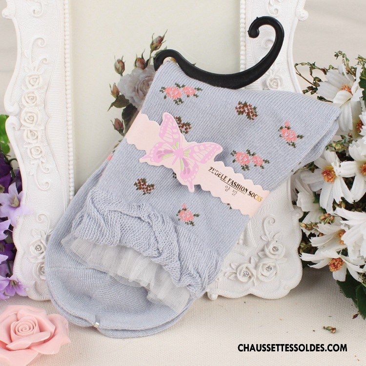 Chaussettes Mi Hautes Femme Couche Double Hiver L'automne Floral Le Nouveau Milieu Noir