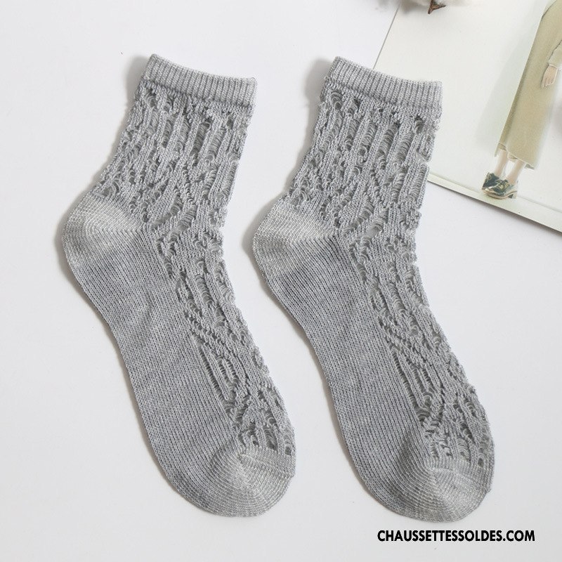 Chaussettes Mi Hautes Femme Creux Guipure Dame Chaussettes En Coton Coton Bio Milieu L'automne Blanc