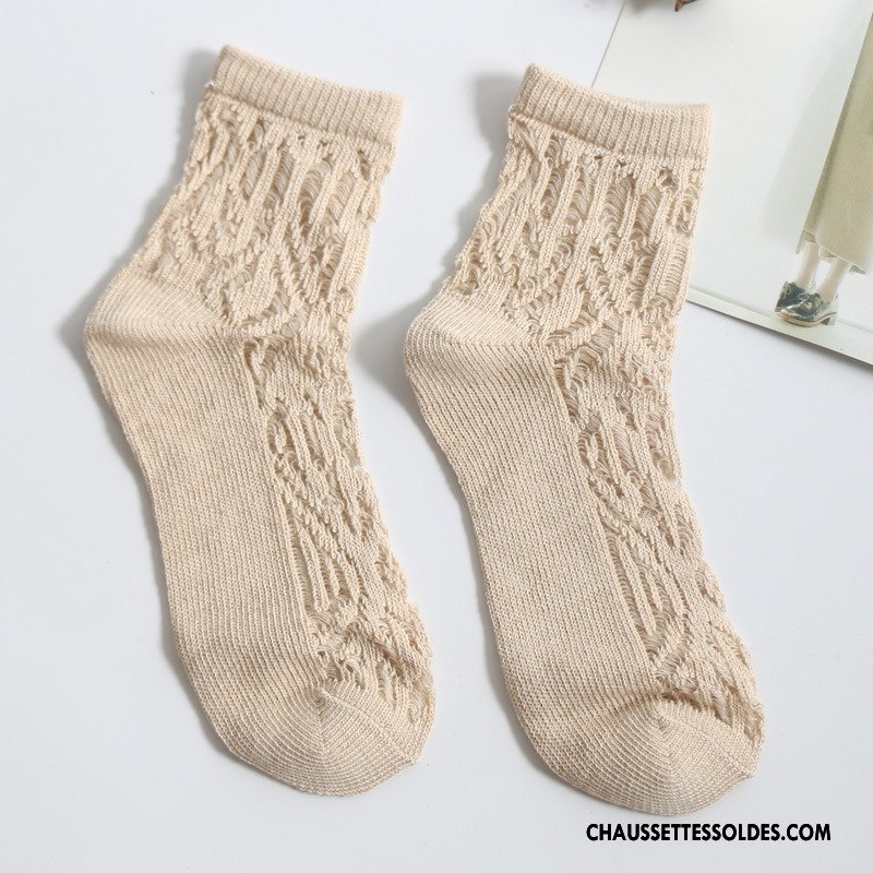 Chaussettes Mi Hautes Femme Creux Guipure Dame Chaussettes En Coton Coton Bio Milieu L'automne Blanc