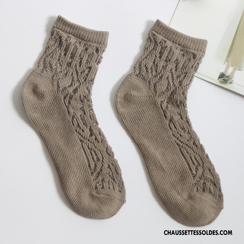 Chaussettes Mi Hautes Femme Creux Guipure Dame Chaussettes En Coton Coton Bio Milieu L'automne Blanc