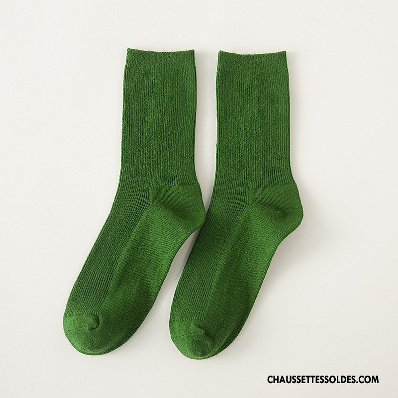 Chaussettes Mi Hautes Femme Dame 100% Coton Hiver L'automne Milieu Le Nouveau Couleurs De Bonbons Pure Vert