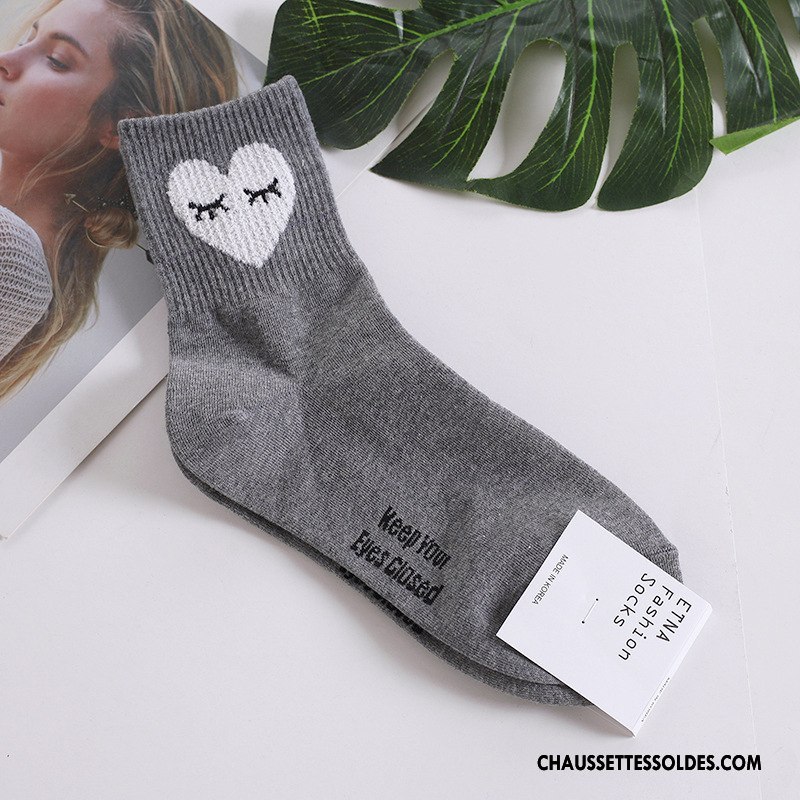 Chaussettes Mi Hautes Femme Dame Cœur Long Stock Fille Coton Bio Doux Noir