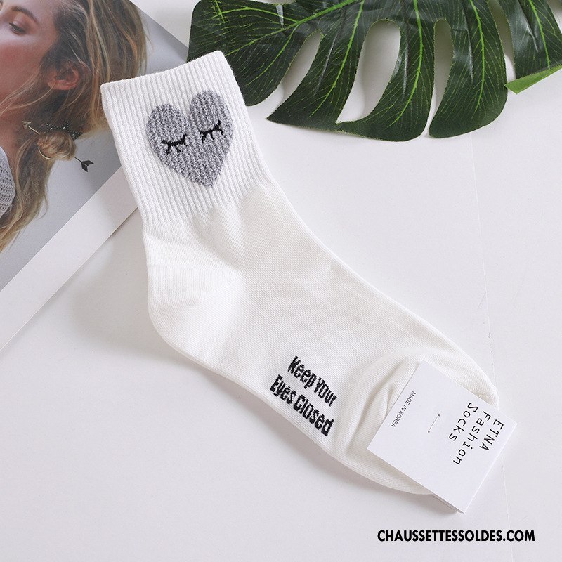 Chaussettes Mi Hautes Femme Dame Cœur Long Stock Fille Coton Bio Doux Noir