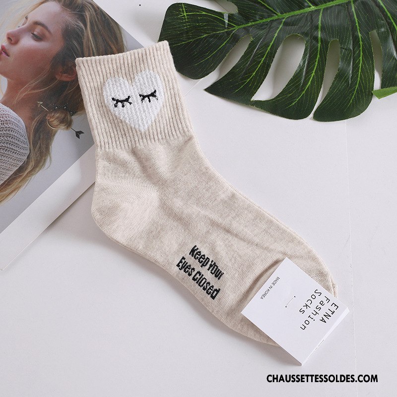Chaussettes Mi Hautes Femme Dame Cœur Long Stock Fille Coton Bio Doux Noir