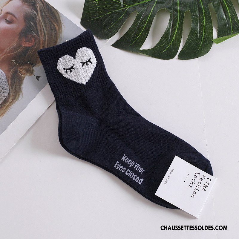 Chaussettes Mi Hautes Femme Dame Cœur Long Stock Fille Coton Bio Doux Noir