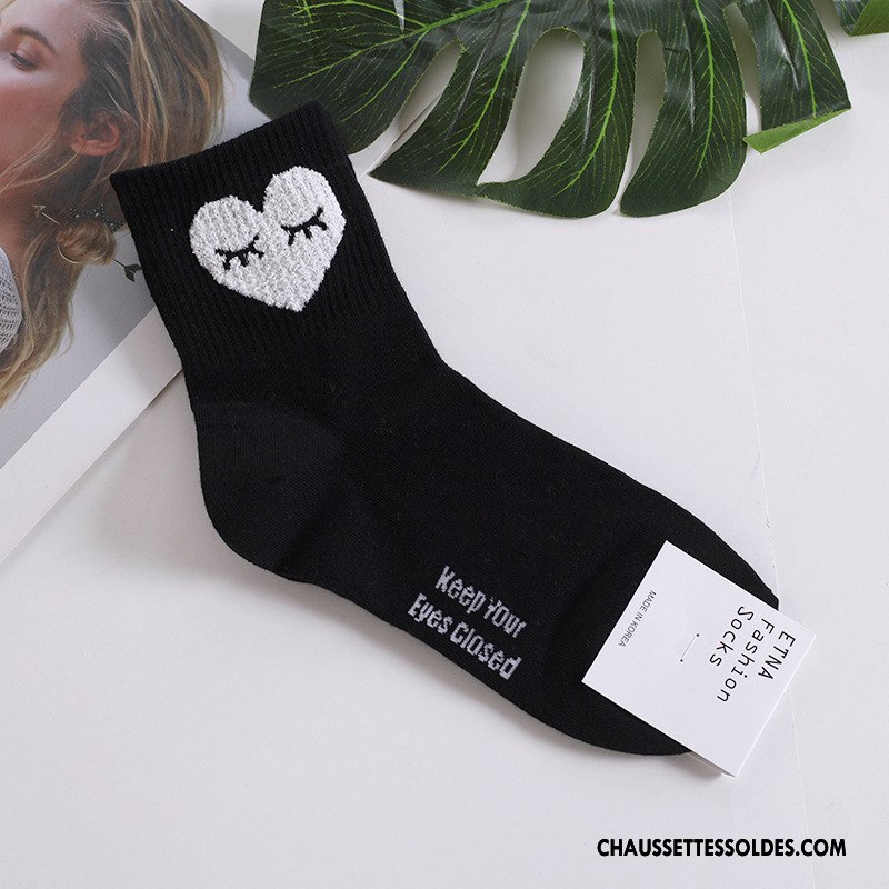 Chaussettes Mi Hautes Femme Dame Cœur Long Stock Fille Coton Bio Doux Noir