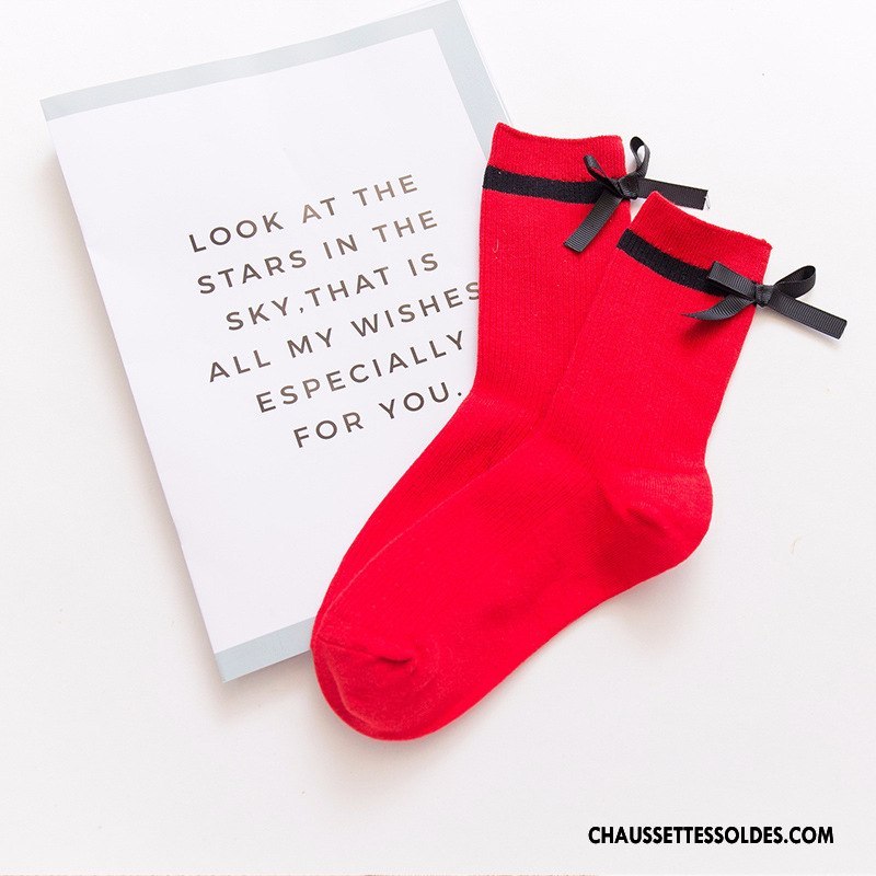 Chaussettes Mi Hautes Femme Dame Hiver L'automne Coton Bio 100% Coton Papillon Rouge
