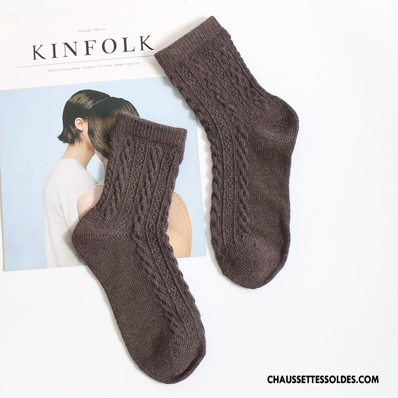 Chaussettes Mi Hautes Femme Dame Le Nouveau Milieu Des Chaussettes En Laine L'automne Renforcé Bleu