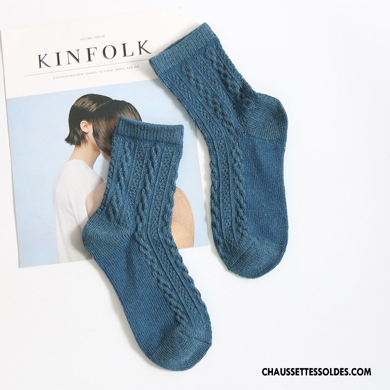 Chaussettes Mi Hautes Femme Dame Le Nouveau Milieu Des Chaussettes En Laine L'automne Renforcé Bleu