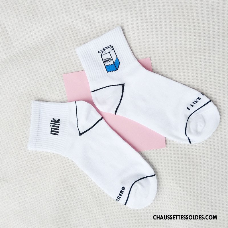 Chaussettes Mi Hautes Femme Dame Lettre Bétail Milieu Banane Art Blanc
