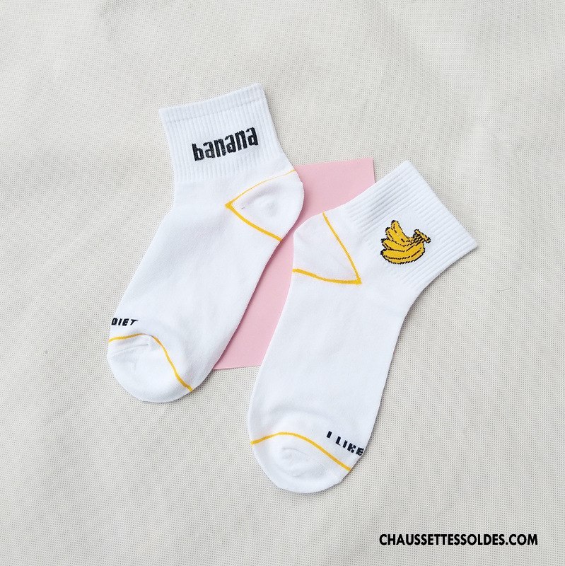 Chaussettes Mi Hautes Femme Dame Lettre Bétail Milieu Banane Art Blanc