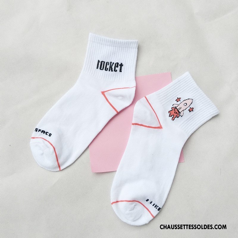 Chaussettes Mi Hautes Femme Dame Lettre Bétail Milieu Banane Art Blanc