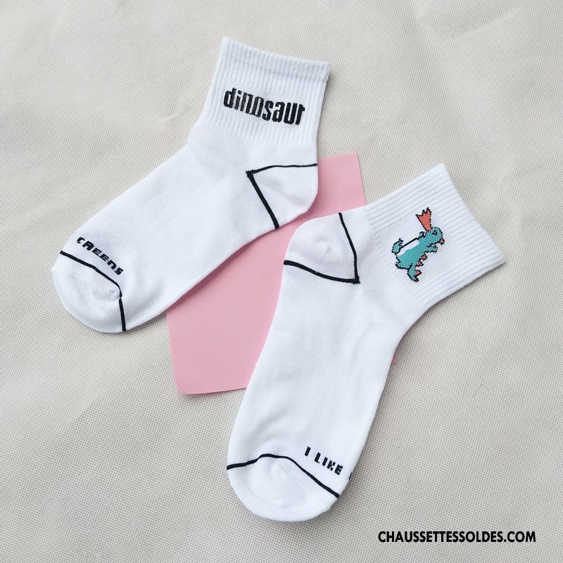 Chaussettes Mi Hautes Femme Dame Lettre Bétail Milieu Banane Art Blanc