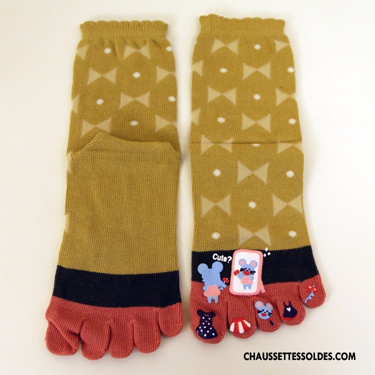 Chaussettes Mi Hautes Femme Dame Milieu Confortable L'automne Thermiques Cinq Doigts Jaune