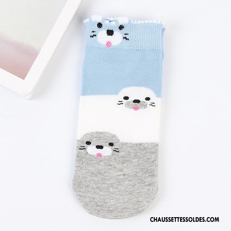Chaussettes Mi Hautes Femme Dame Milieu Dessin Animé Dimensionnel Chaussettes En Coton Adulte Bleu Rose