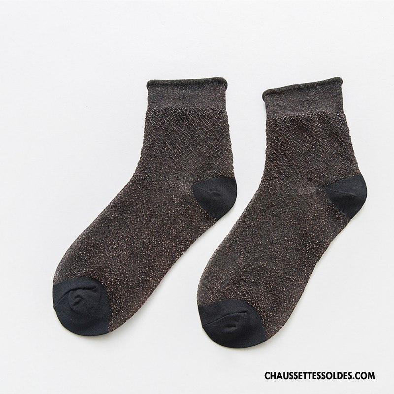 Chaussettes Mi Hautes Femme Dame Ourlet Nouvelles Arrivées Légère Rétro Milieu Noir Or Argent