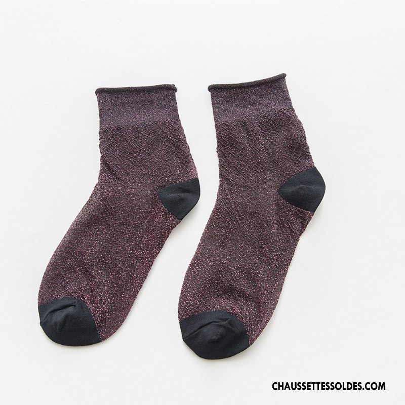 Chaussettes Mi Hautes Femme Dame Ourlet Nouvelles Arrivées Légère Rétro Milieu Noir Or Argent