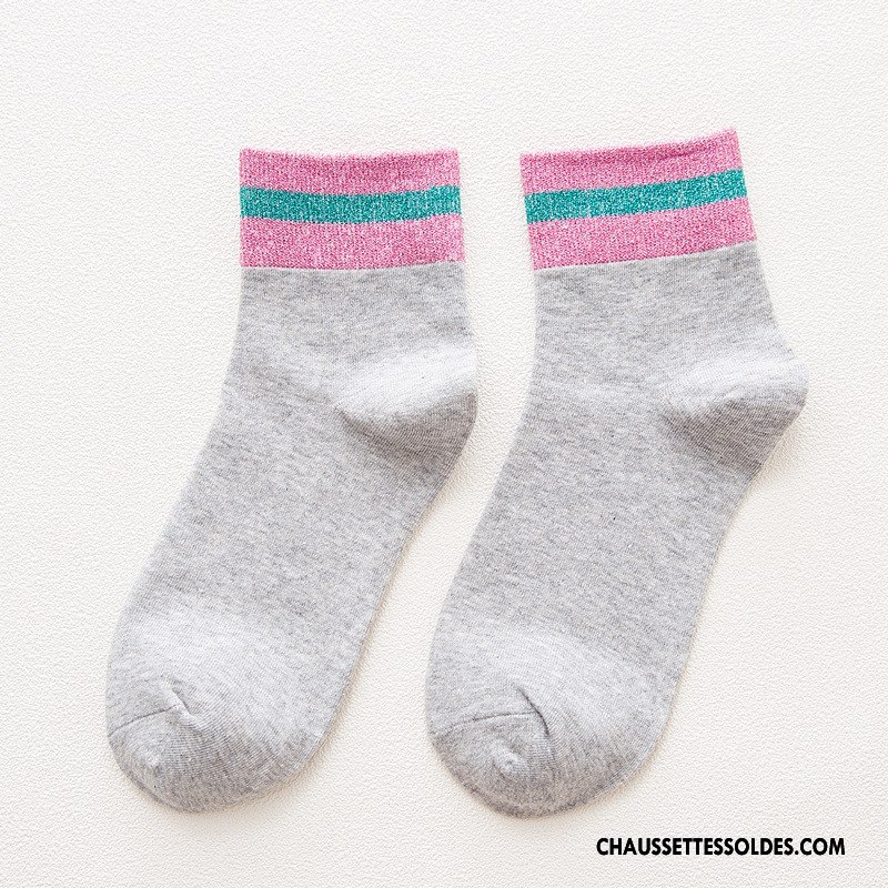 Chaussettes Mi Hautes Femme Dame Rayé Style Nouvelles Arrivées Milieu Chaussettes En Coton Noir Or